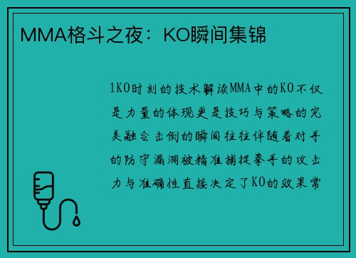 MMA格斗之夜：KO瞬间集锦